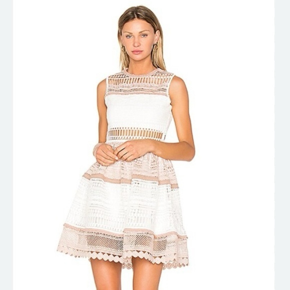 Alexis Melania Dress in White & Beige